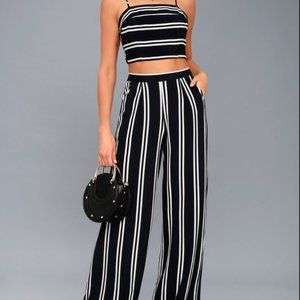 Navy Blue and White Striped Pant Set NWT